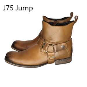 J75 Jump Wild X Mens  Distress Brown Faux Leather Harness Biker Ankle Boot 7 Toe